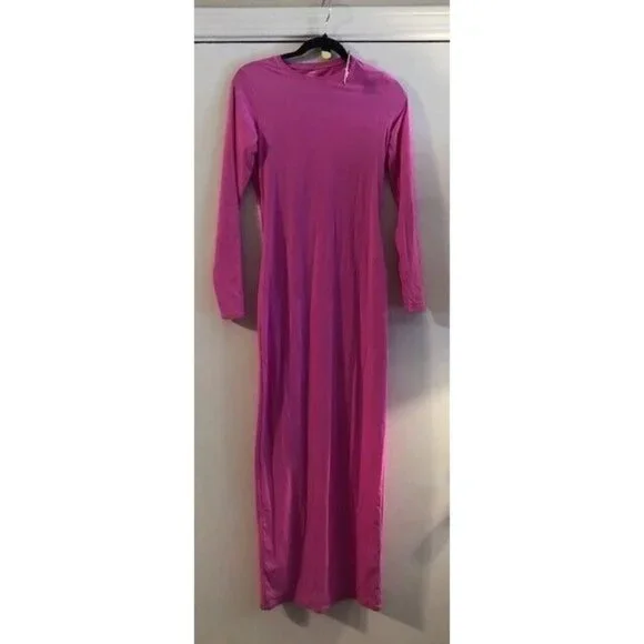 NWT SOLD OUT! SKIMS FITS EVERYBODY LONG SLEEVE MAXI DRESS NEON ORCHID SZ LARGE - Picture 5 of 7